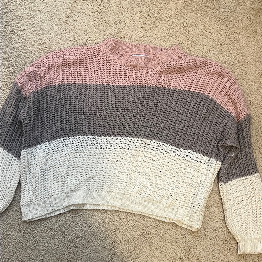 She + Sky Striped Knit Sweater - Pink, Gray, Cream